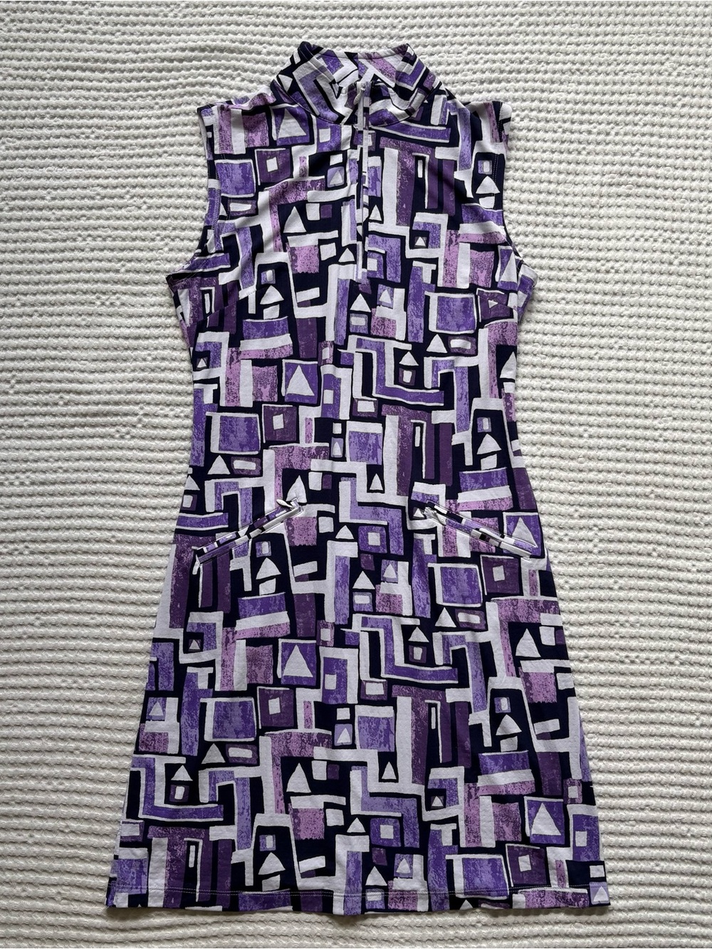 IBKUL Jennifer Print Sleeveless Golf Tennis Dress Purple Geometric UPF 50+ S - Picture 5 of 6